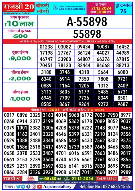 rajshree 20 shani weekly lottery|Rajshree 20 Shani Weekly Lottery Result 22.06.2024 – All State .